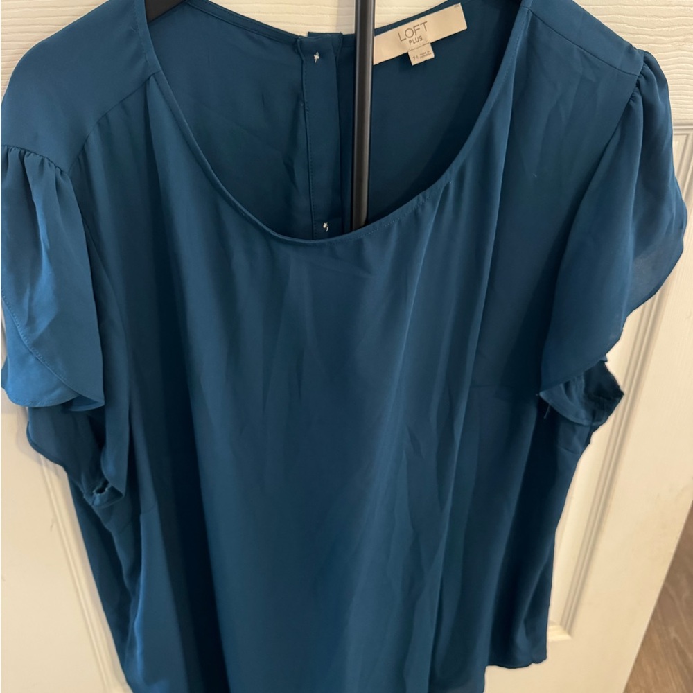 LOFT Teal Blouse with Flutter Sleeves